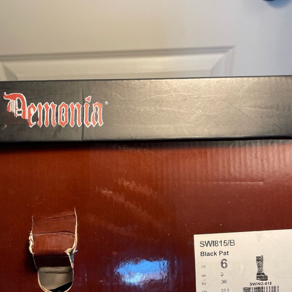 DEMONIA SWING-815 PATENT VEGAN BLACK PLATFORM BOOTS - Picture 8 of 12